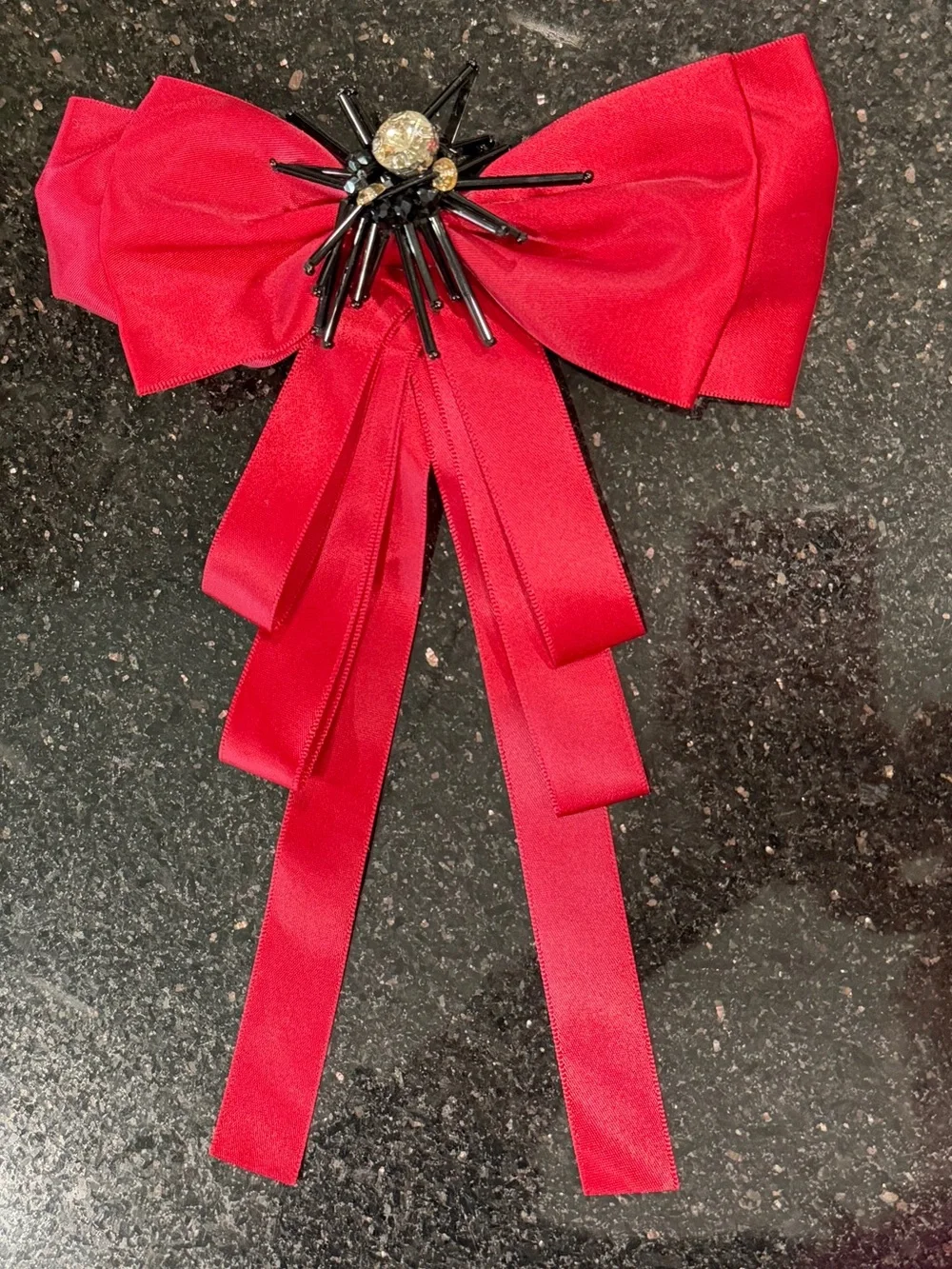 Oversized Red Satin Bow Brooch | Coquette Statement Jewelry | Runway Inspired - Picture 3 of 5